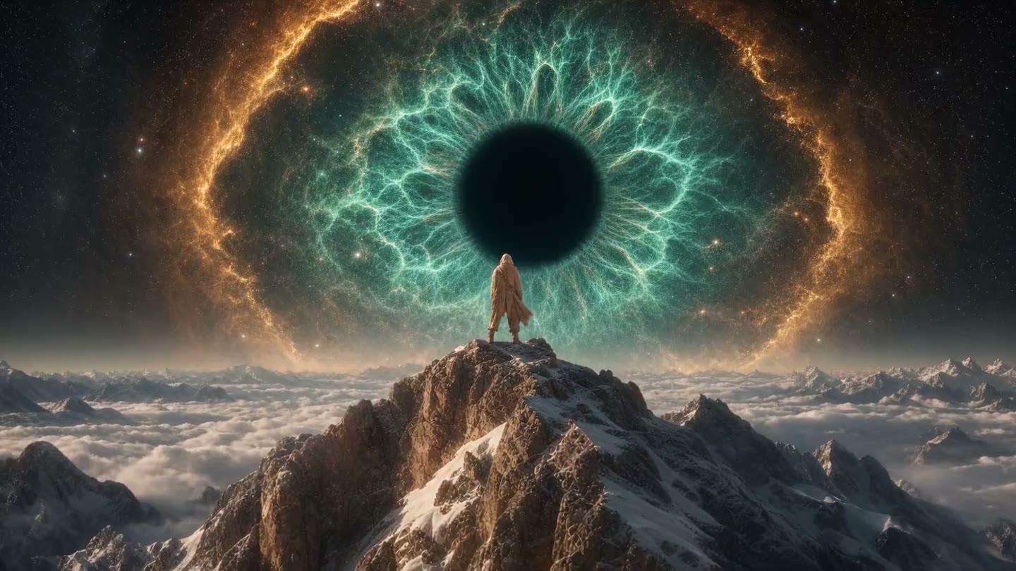 Nigel on a mountain beneath a cosmic eye, a scene that forms part of the scroll website.